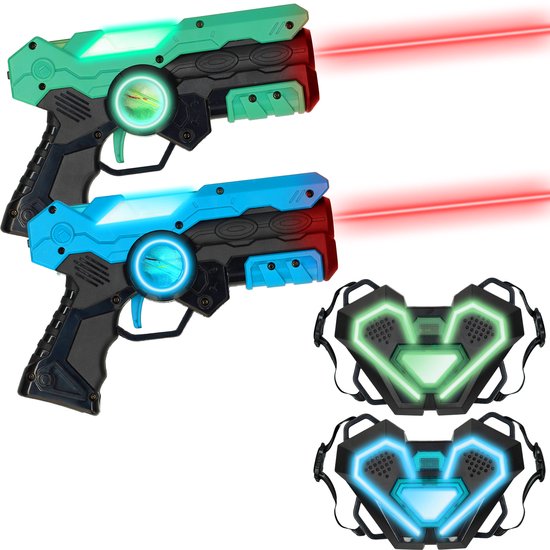 Silvergear Lasergame Set voor Kinderen met 2 Laserguns en 2 Vesten - Interactief Speelgoed Pistool 15m Bereik - Schietspel - Laser Tag Battle Buitenspeelgoed - Cadeau voor Jongens en Meisjes - 6, 7, 8, 9, 10, 11, 12, 13, 14, 15, 16 Jaar - Groen Blauw