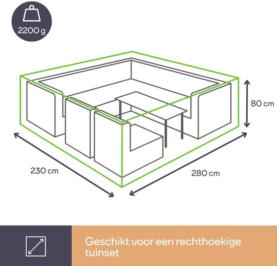 Perel Buitenhoes voor tuinset, grijs, rechthoekig, 280 cm x 230 cm x 80 cm