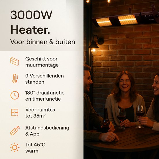 Flowsense Heater - Terrasverwarmers 3000W - Elektrisch Hangend - Infrarood Verwarming - Voor 35m2 ruimtes - Binnen & Buiten - Incl. Afstandsbediening