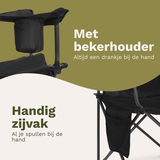 TRVLMORE Campingstoelen XXL - Opvouwbaar - 2-Pack - 160KG Draagvermogen - Incl. Draagtas - Klapstoel - Visstoel - Kampeerstoel - Vouwstoel - Zwart