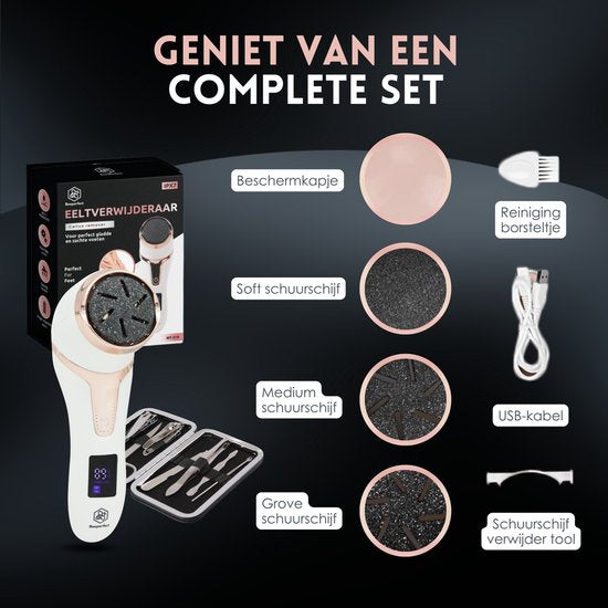 Beeperfect® Elektrische Eeltverwijderaar met Stofzuigsysteem - Voetvijl - Eeltvijl - IPX7 Waterdicht - Inclusief 6 Eeltschijven - Incl. pedicure set