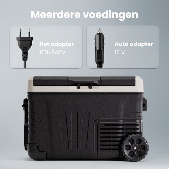Auronic Elektrische Koelbox - Compressor - 2 Zones - 33L - 12/24V en 240V - Koelen en Vriezen - Camping Koelkast - Frigobox Auto - Met Wielen en Hendel - Zwart