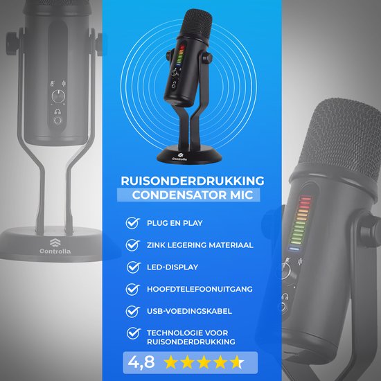 Controlla USB Microfoon - Condenser Microfoon voor PC - Gaming Microfoon - Streamen - Podcast microfoon
