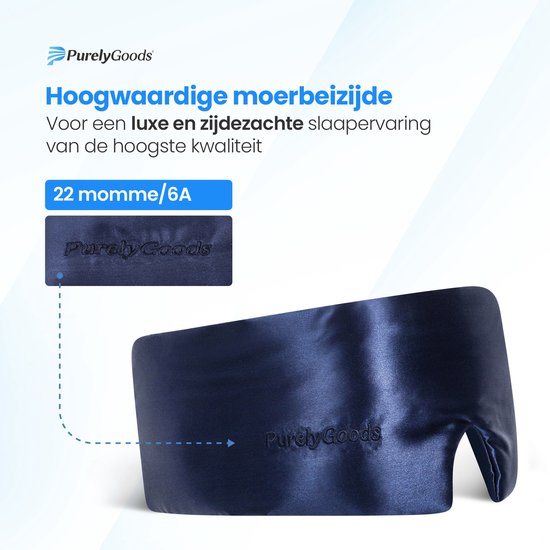 PurelyGoods® Zijden Slaapmasker - Oogmasker Slaap – 100% Moerbei Zijde – Verduisterend - Vrouwen en Mannen – Marine Blauw
