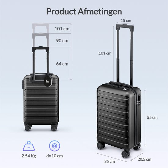 Nohrd Handbagage Koffer - Zwart - Reiskoffer met Wielen - 55x35x20 cm - Handbagage Trolley Lichtgewicht - Reiskoffers - Trolley op Wieltjes - Koffers