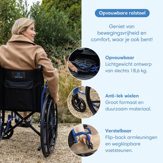 SafeLife® Rolstoel - opvouwbaar lichtgewicht met afneembare voetsteunen - inklapbare armleuningen