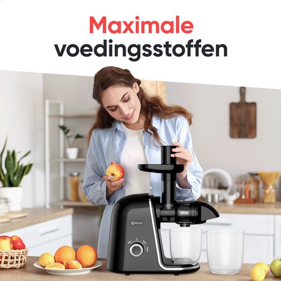 Kitchenwell Slowjuicer - 700ml - Juicer met pulpreservoir - Groenten en fruitpers - BPA vrij - Zwart