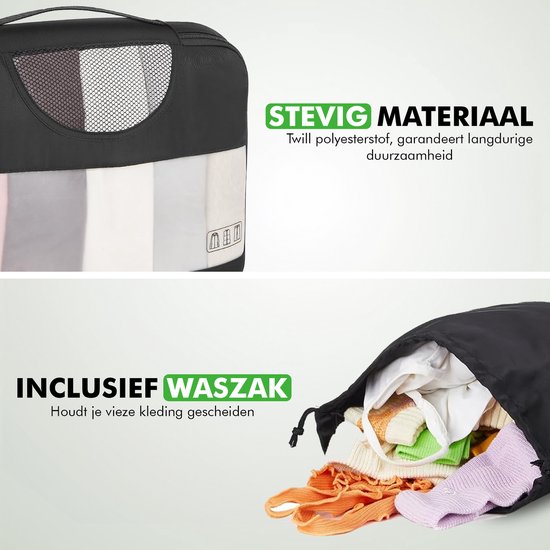 Travelhawk Packing Cubes - Koffer Organizer Set - Kleding - Bagage Organizers - 8 Stuks - Zwart