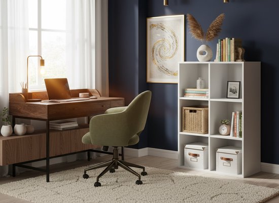 VDD – Vakkenkast incl. 3 opbergdozen – Wandkast – Vakkenkast Wit – Vakken Kast – Wandkastje – Wandkasten – Wandkasten Woonkamer – 6 Vakken – Wit