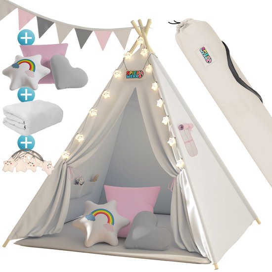 Spielwerk Speeltent – LED 3 Kussens Spanschroef 130x130x160cm - Roze