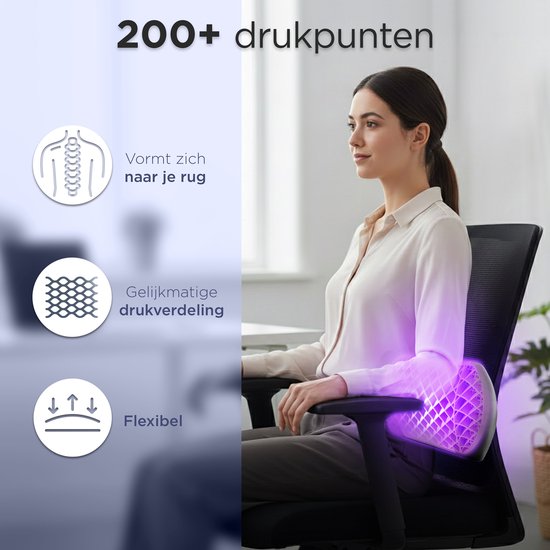 CozySense® Rugsteun – Ergonomisch Rugkussen met Gelstructuur - Onderrug – Drukverlagende Lendensteun voor Auto, Bureau en Thuis – Ademend, Koelend en Antislip