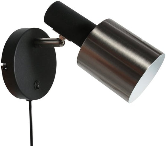 Wandlamp Fjorgard 4848ZW - Zwarte metalen wandlamp met een diameter van 20 cm, draaibaar en kantelbaar, merk Anne Light Home, stoer ontwerp voor binnengebruik