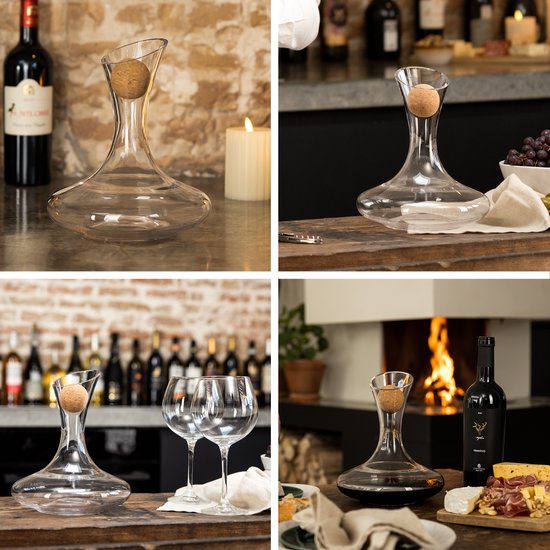 Luxwine® - Decanteer karaf - Wijnkaraf - 1,45L - Incl. 1000 Schoonmaakparels - Incl. kurkafsluiting - Decanter