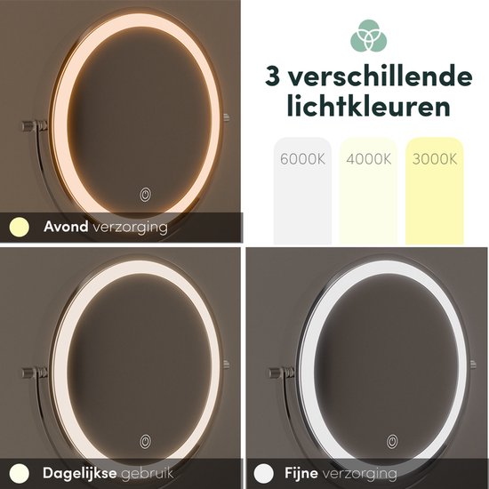 Nolt Make Up Spiegel met LED Verlichting - 1X/10X Vergrootspiegel - Scheerspiegel - Vanity Licht - 3 Lichtstanden - Oplaadbaar - Zilver