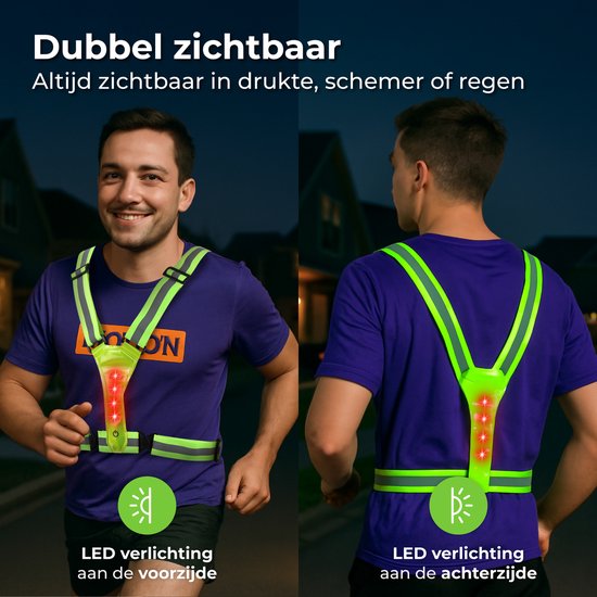 Nuvance Hardloopvest met Verlichting - Reflecterend Hardloopvest - 360 Graden Reflectie - Verstelbaar Running Vest - LED - Groen