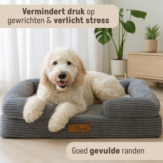 By Cee Cee Orthopedische Hondenmand – Orthopedisch Hondenkussen – Hondenbed – Ribstof - Voor Middelgrote Honden - Grijs - 108x81cm - Luca