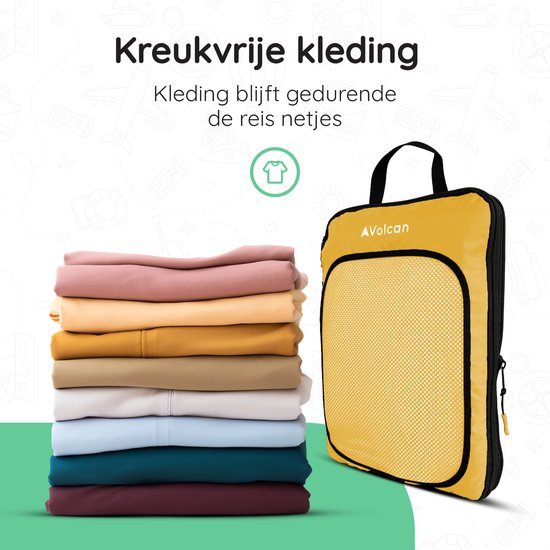 Volcan Compression Packing Cubes - Koffer Organizer Set - Met Compressierits - Backpack & Koffer - Set van 4 - Oker