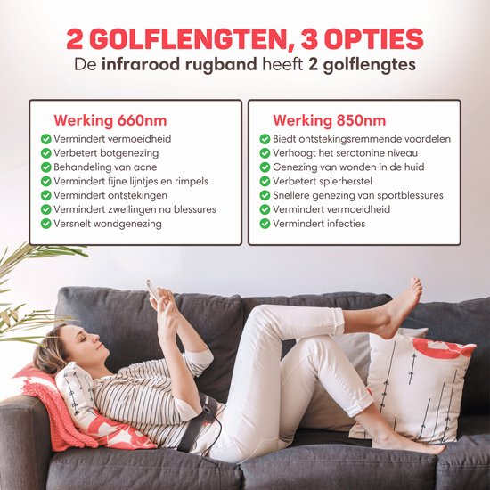 Vulpes Goods® BodyCare - Draagbare Infrarood Rugband - Infraroodband - Infraroodtherapie - Infraroodlamp - Roodlicht therapie - Warmteband - Red Licht Therapy - Onderrug, Schouders, Nek, Benen - PRO