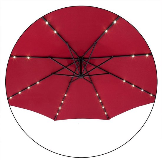 Kingsleeve Zweefparasol - Parasolvoet LED-verlichting 300cm - Rood