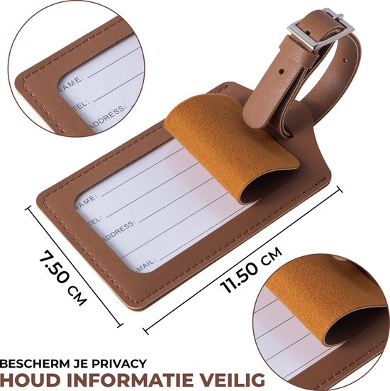 EverNeeds Bagagelabel - PU Leer - Bruin - 2 Stuks - 7.5x11.5 cm