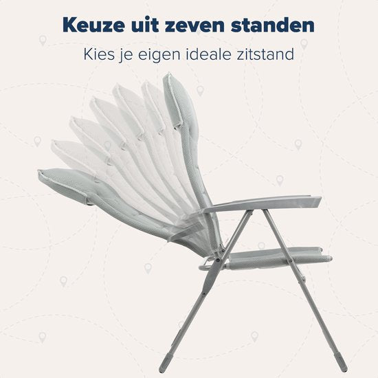 TRVLMORE Campingstoel - 7 standen - Comfortabele Kampeerstoel - 120 kg draagvermogen - Ligstand - Inklapbare stoel - Klapstoel - Grijs