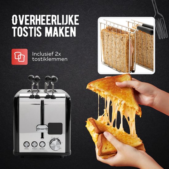 Qualitá® Broodrooster met TostiKlemmen - Retro Tostiapparaat - Sandwichrooster - Croque Monsieur Toestel - RVS/Zwart