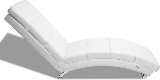 Casaria Relax ligstoel London wit leer met verchroomde pootjes