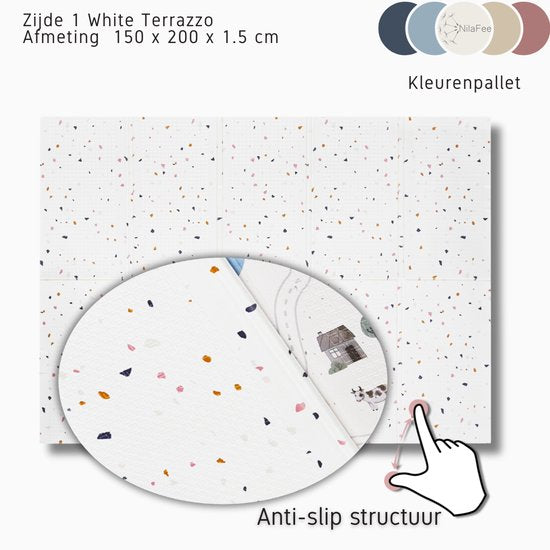 NilaFee® - Speelmat Baby - Speelkleed - Anti slip - Opvouwbaar - Opbergtas - 150 x 190 x 1 cm - XPE - Waterafstotend - Auto - Trein - Terrazo White