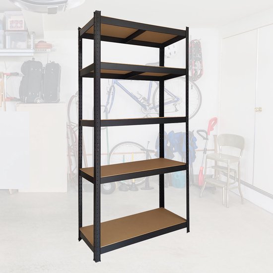 BRASQ Zwart Metalen Stellingkast - 180x90x40cm - 5 Lagen - kast 175 KG/plank - 875 KG max