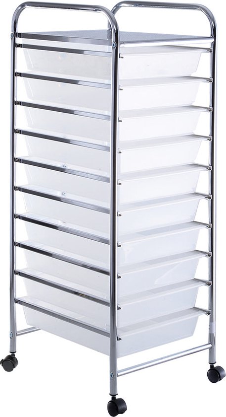 Coast Rollende Opbergkast – Incl. 10 Laden & Legplank – 33 x 37 x 86 cm – Transparant