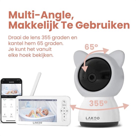 Lakoo BabyGuard Kitty Babyfoon - monitor met Camera én App - Splitscherm