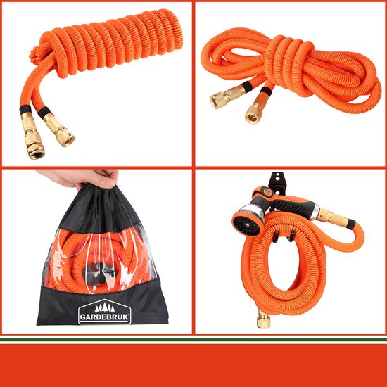 Gardebruk Tuinslang Flexibel - 30m 1/2" 3/4" Inch Wandmontage - Oranje