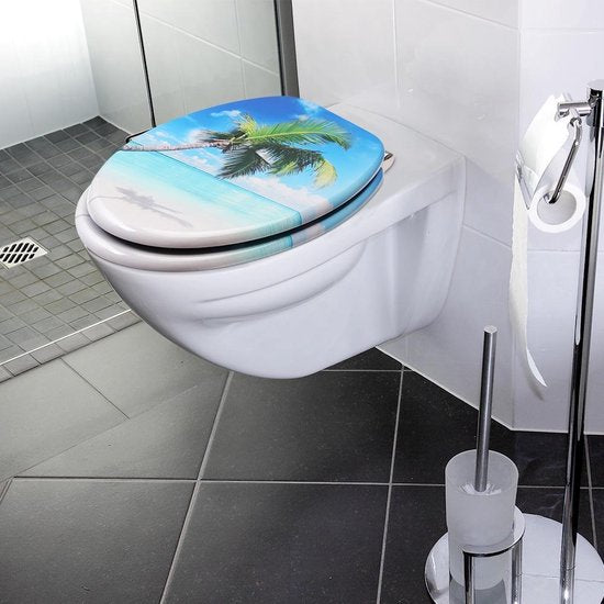 Casaria Wc-bril met Deksel Sluitingsmechanisme Toiletzitting MDF Strand