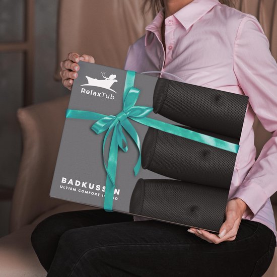 RelaxTub® Badkussen - Nekkussen Bad - Badkussens voor in Bad - 6 Sterke Zuignappen - Anti Slip - Waterdicht - Hoofdsteun Bad - Voor Hoofd, Nek en Schouders - Badkussen Zwart