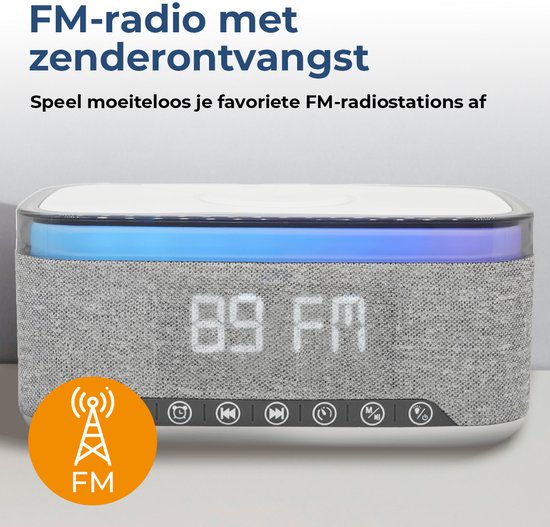 Denver Wekker met Draadloze Oplader - White Noise Machine - Digitale Wekker - Bluetooth - FM Radio - Dubbel Alarm - Dimmer - CRQ225