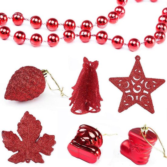 Deuba Kerstboomballen - Set van 102 Kunststof Ø3-6cm - Mat Glanzend Rood