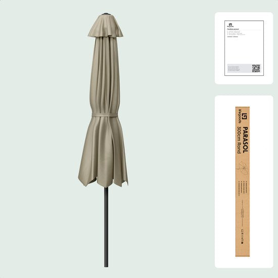 LifeGoods Parasol - Tuin - Ø300 cm - 30° Kantelbaar - Waterdicht - UPF50+ - Taupe