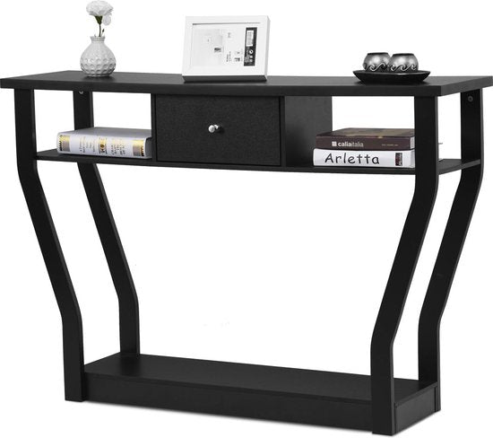 Coast Console Tafel Zwarte bloemtafel met lade en plank 120 x 30 x 81 cm zwart