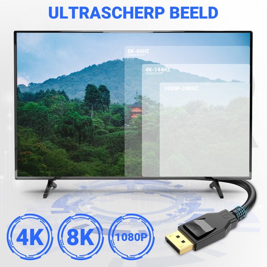 DisplayPort Kabel 1.4 - male to male - 8K 60Hz - 4K 144Hz - DP kabel - 5 meter