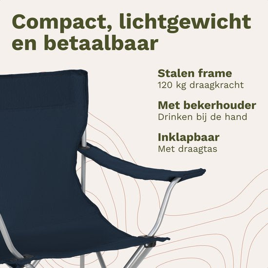 TRVLMORE Campingstoelen - Opvouwbaar - 2-Pack - 120KG Draagvermogen - Incl. Draagtas - Klapstoel - Visstoel - Kampeerstoel - Vouwstoel - Blauw
