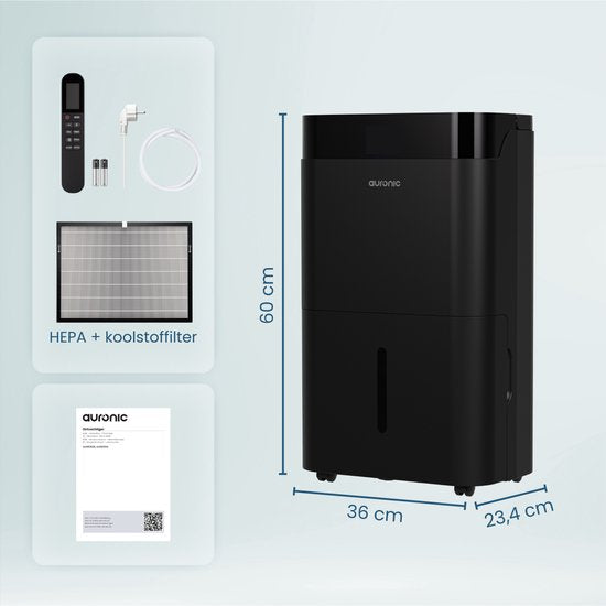 Auronic Luchtontvochtiger en Luchtreiniger - Best Plus Series - Ontvochtigt 20L per dag - 5L Waterreservoir - Slaapkamer, Badkamer, Woonkamer en Kantoor - Vochtopnemer voor in Huis - Zwart