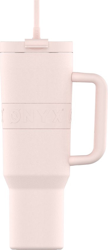 ONYX Drinkfles met Rietje 1.2 Liter - Waterfles voor Kinderen & Volwassenen - Thermosbeker Travel Mug - Motiverende Drinkbus - Drinkbeker voor School - Roze