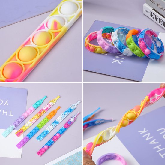 Partizzle 24x Fidget Toys Pop It Armbanden Pakket - Armbandjes Uitdeelcadeautjes - Grabbelton Traktatie Cadeautjes - Voor Kinderen & Peuters