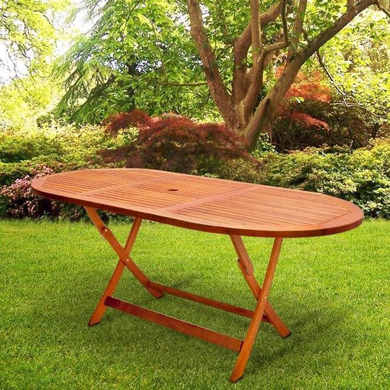 Casaria Opvouwbare Tuintafel – Parasolhouder – 160 x 85 x 75 cm – FSC Acaciahout - Bruin