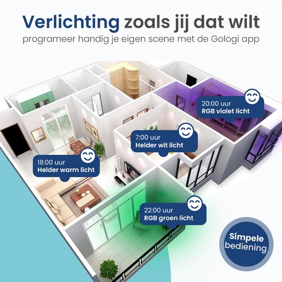 Gologi Slimme Inbouwspots - Smart LED Downlight Dimbaar - Kantelbaar - RGB+CCT Licht - Gu10 LED Lamp - Zwart
