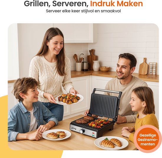 Goliving Tosti Apparaat XL - Contactgrill - Tosti Ijzer - 29 x 23 cm - Panini Grill - Compact - Instelbare temperatuur - Zwart