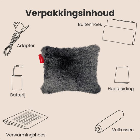 Auronic Warmtekussen - Teddy - 45x60 - Draadloos - Oplaadbaar - Elektrisch kussen - Infrarood - Antraciet