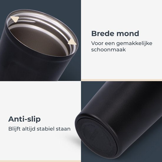 Castagnola Thermosbeker - Koffiebeker To Go - Reis Mok voor Koffie en Thee - Theebeker - 380 ML - RVS - Zwart