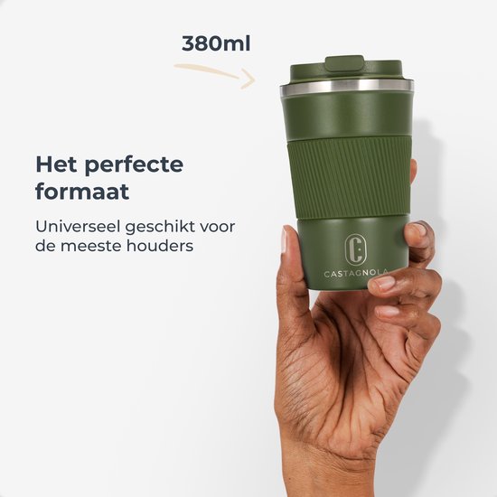 Castagnola Thermosbeker - Koffiebeker To Go - Reismok voor Koffie en Thee - Theebeker - 380 ML - RVS - Groen