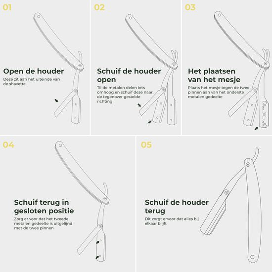 Gandria Shavette Open Scheermes - Klassiek Klap Scheermes - Barbiersmes & Kappersmes - Safety Razor - Straight Razor voor Mannen - Incl. 60 Scheermesjes